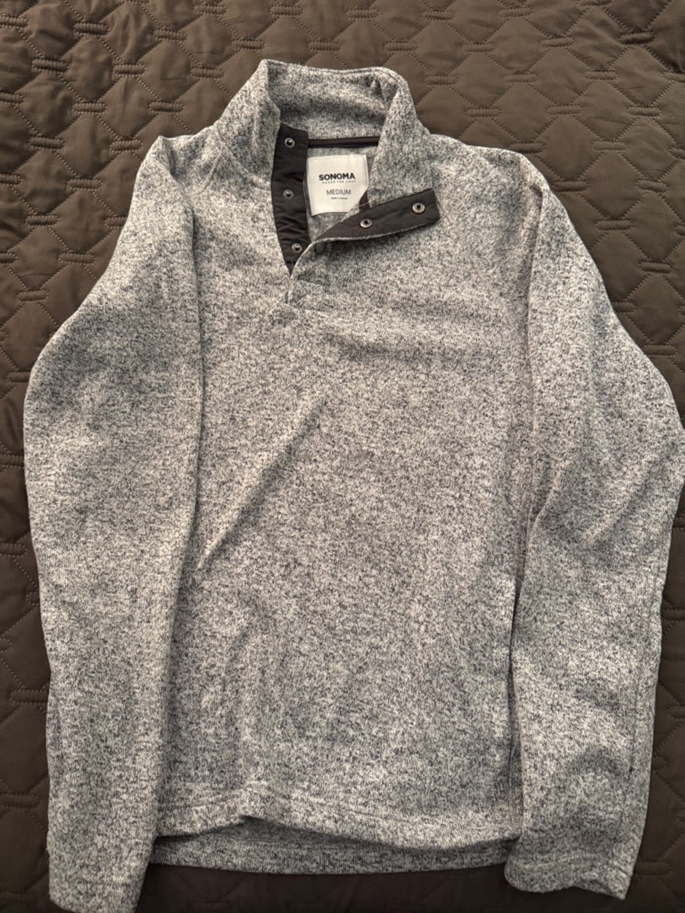 Sonoma Men's Heather Gray Zip-Neck Sweater with Snaps